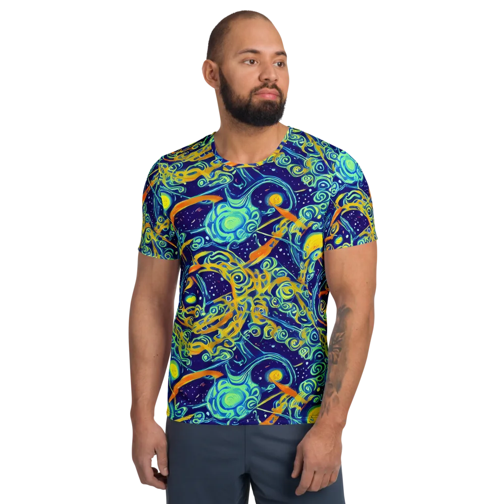 Blue Flame Cosmos on Men's Athletic T-Shirt — Front