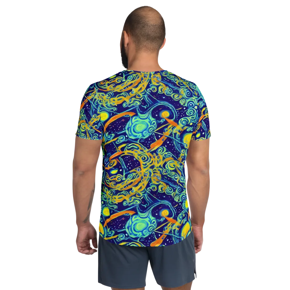 Blue Flame Cosmos on Men's Athletic T-Shirt — Back