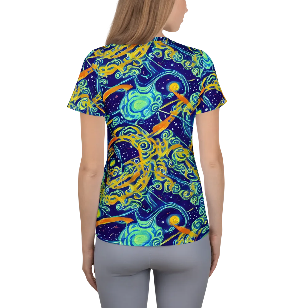 Blue Flame Cosmos on Women's Athletic T-Shirt — Back
