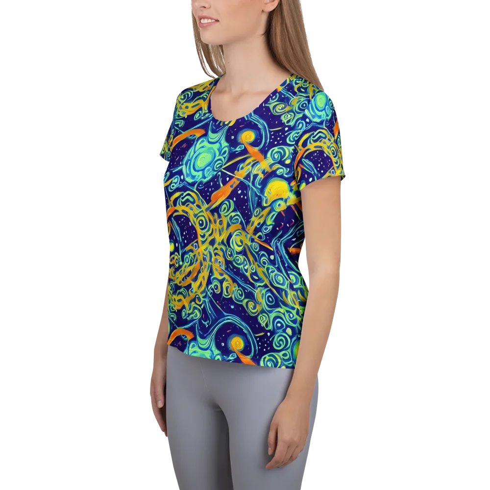 Blue Flame Cosmos on Women's Athletic T-Shirt — Left