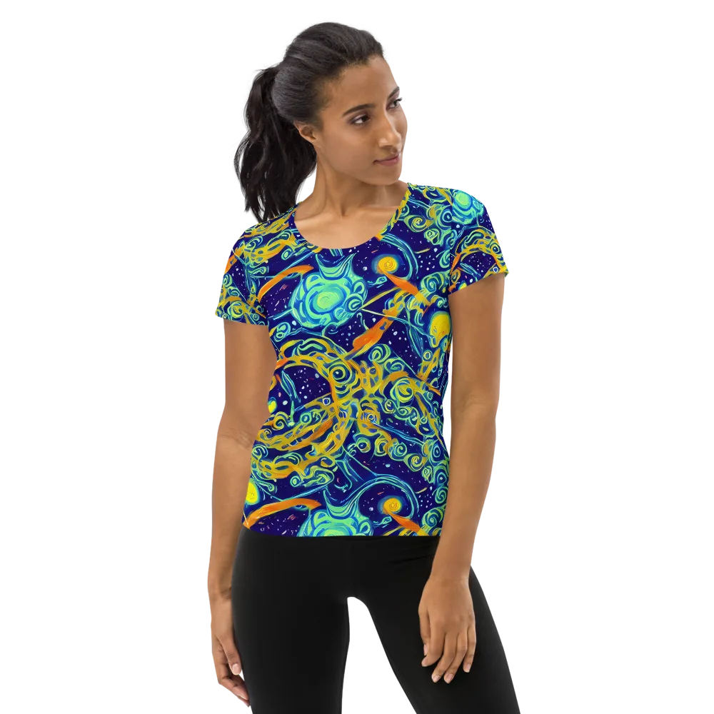 Blue Flame Cosmos on Women's Athletic T-Shirt — Front