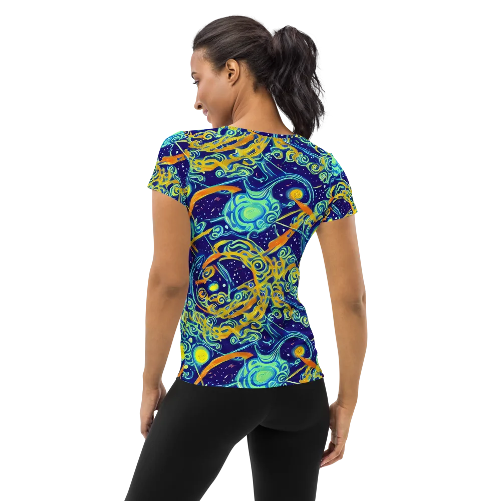 Blue Flame Cosmos on Women's Athletic T-Shirt — Back