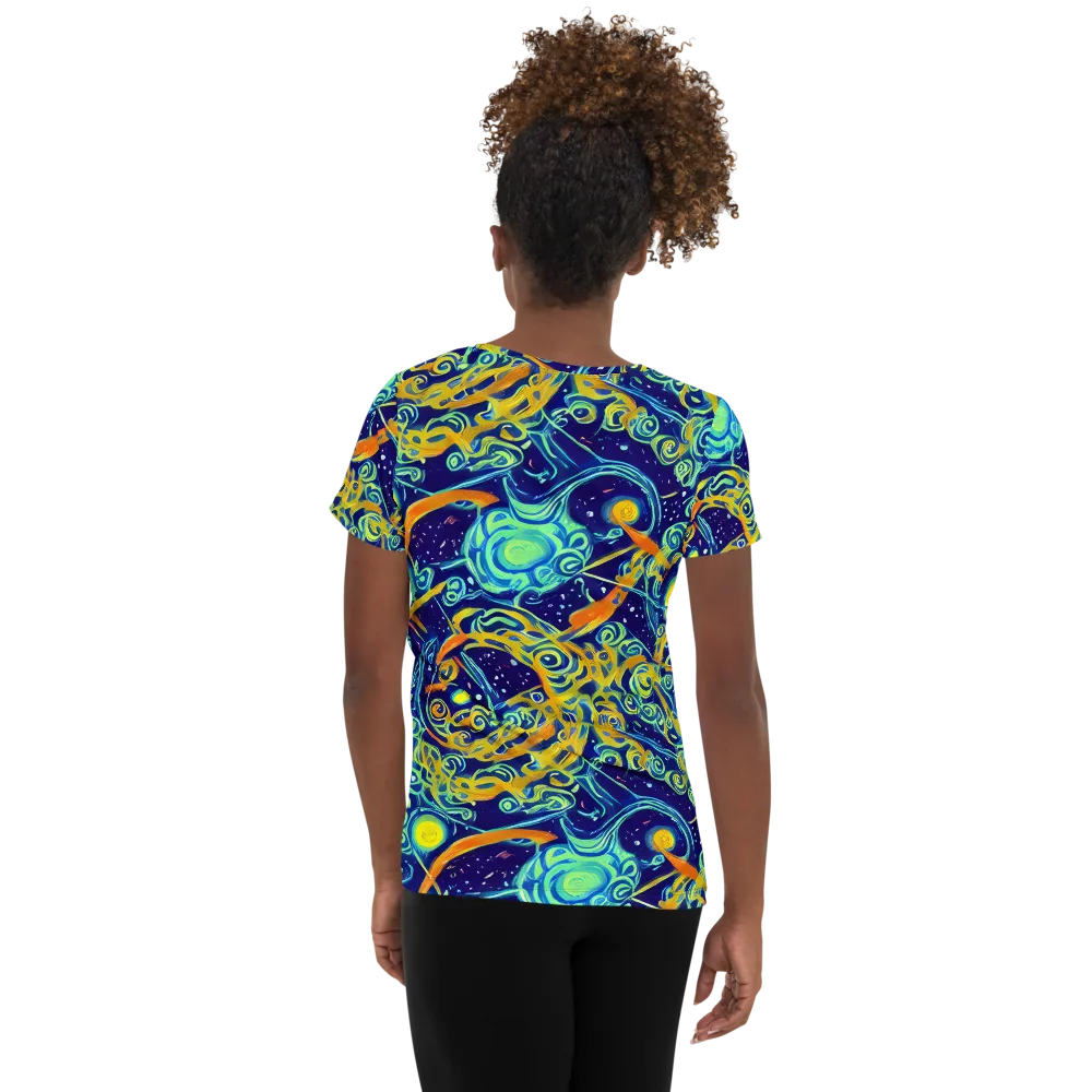 Blue Flame Cosmos on Women's Athletic T-Shirt — Back