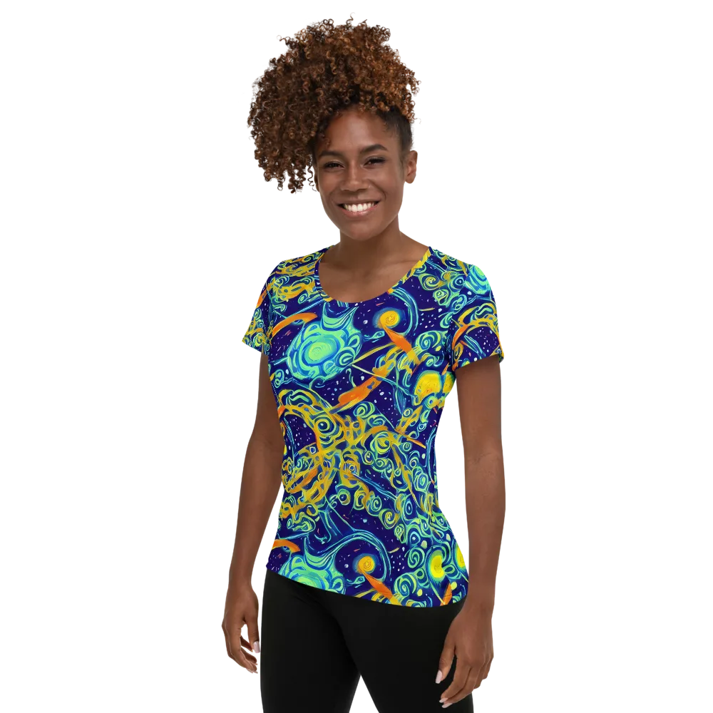 Blue Flame Cosmos on Women's Athletic T-Shirt — Left