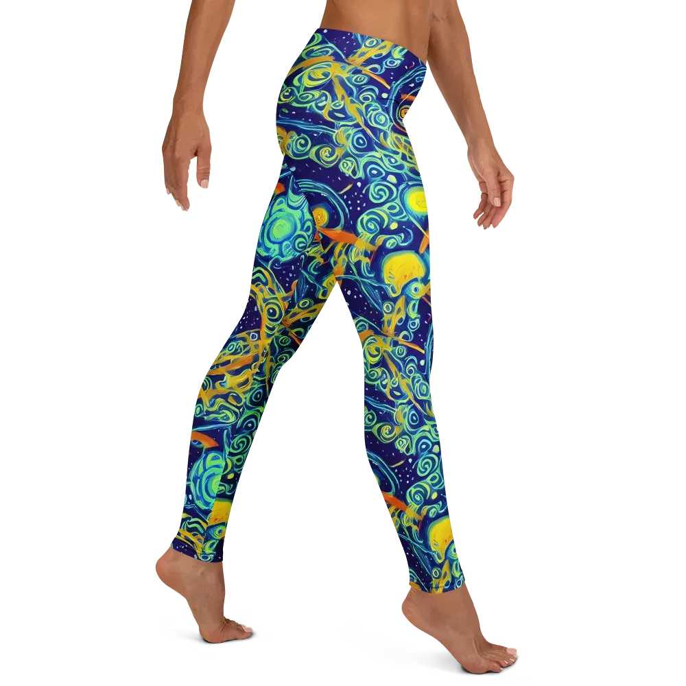 Blue Flame Cosmos on Leggings — Right