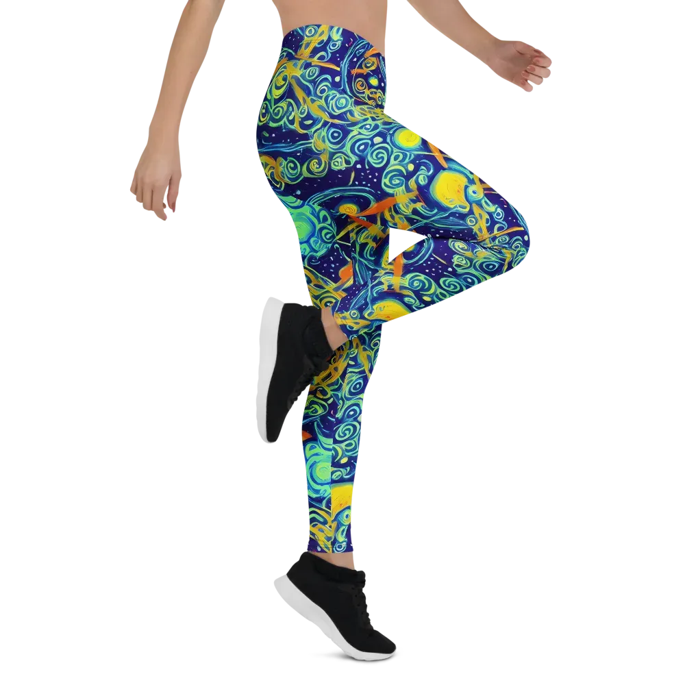 Blue Flame Cosmos on Leggings — Right