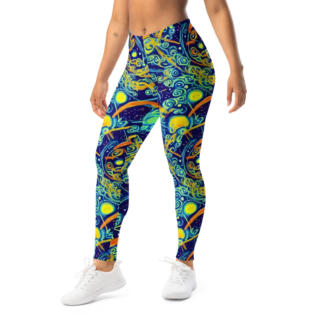 Blue Flame Cosmos on Leggings — Left Front