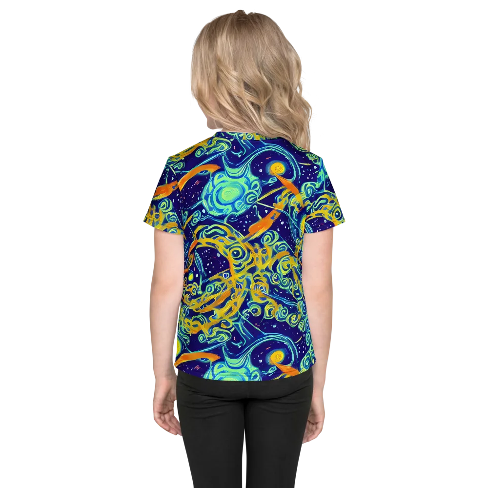 Blue Flame Cosmos on Kids Crew Neck T-Shirt — Back