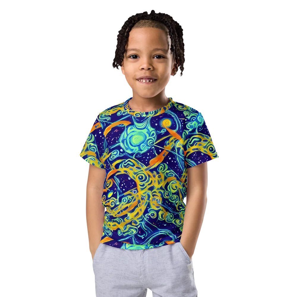 Blue Flame Cosmos on Kids Crew Neck T-Shirt — Front