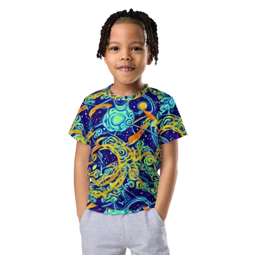 Blue Flame Cosmos on a Kids Crew Neck T-Shirt