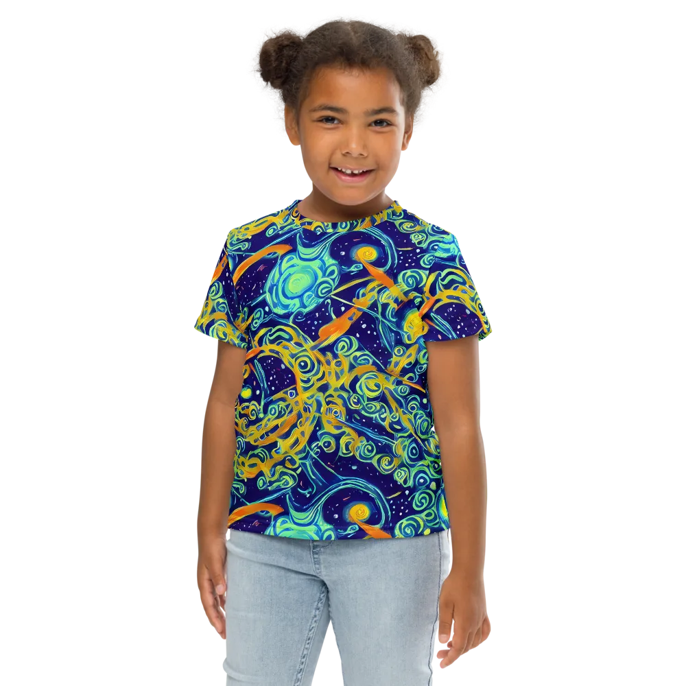 Blue Flame Cosmos on Kids Crew Neck T-Shirt — Front