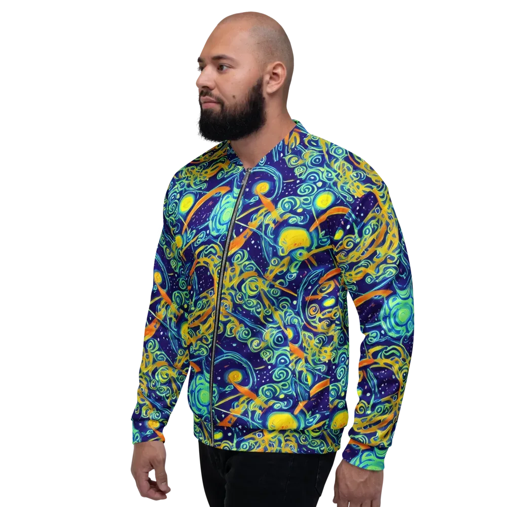 Blue Flame Cosmos on Bomber Jacket — Left