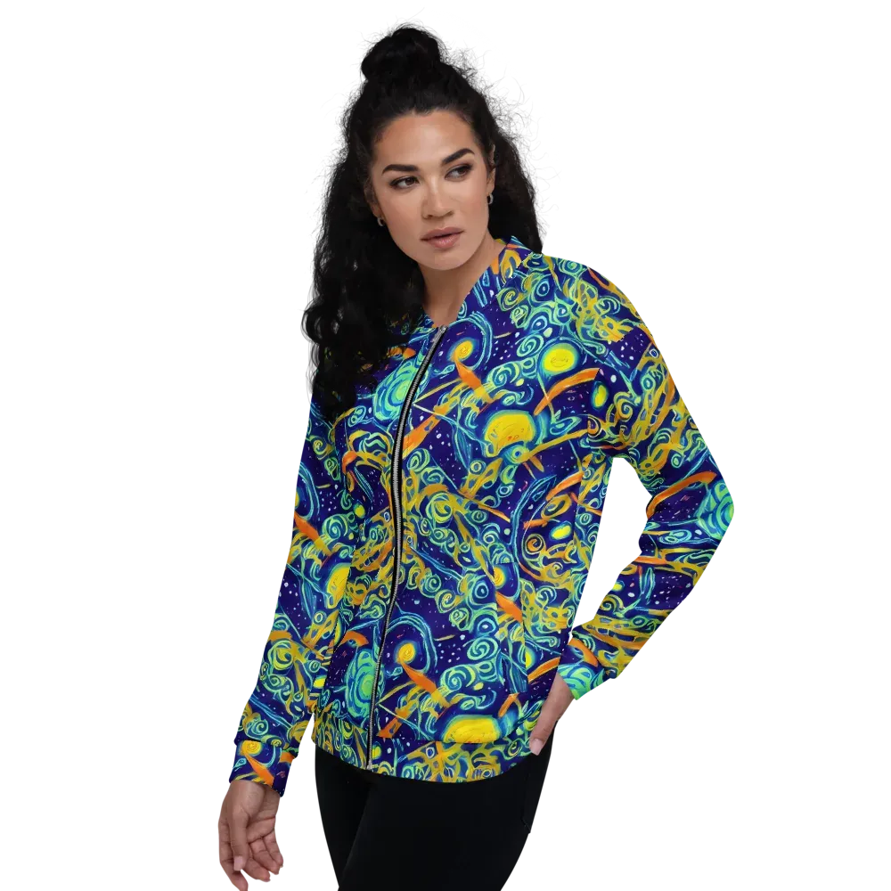 Blue Flame Cosmos on Bomber Jacket — Left