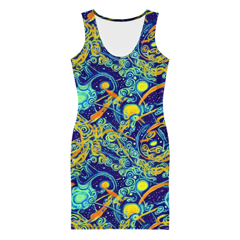 Blue Flame Cosmos on Bodycon Dress — Front