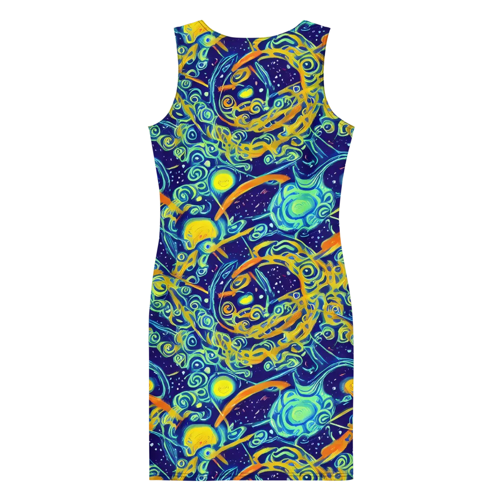 Blue Flame Cosmos on Bodycon Dress — Back