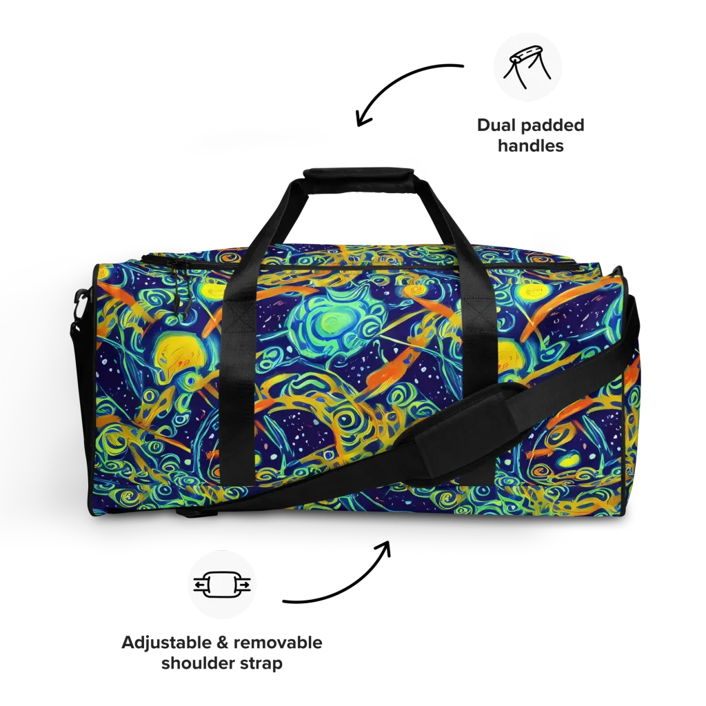 Blue Flame Cosmos on Duffle Bag — Front