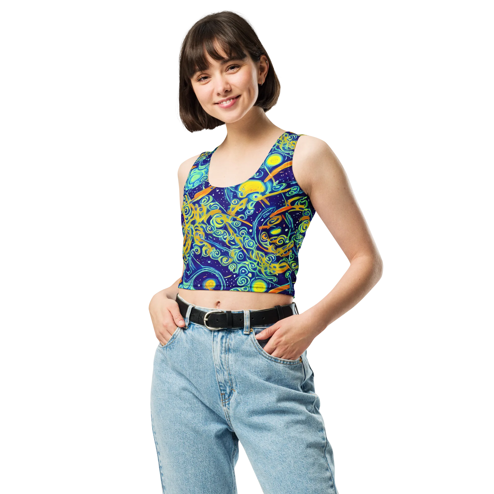 Blue Flame Cosmos on Crop Top — Front