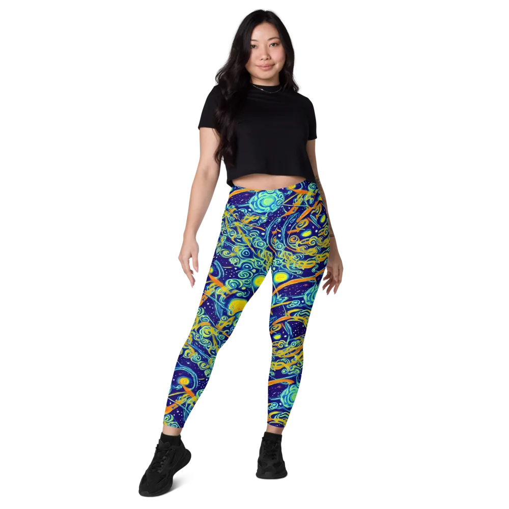 Blue Flame Cosmos on Leggings with Pockets — Front