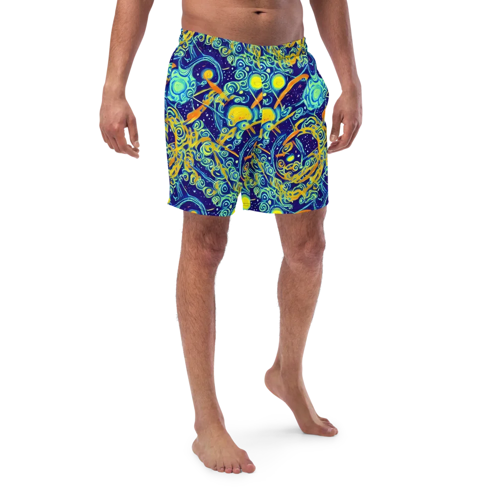 Blue Flame Cosmos on Swim Trunks — Front