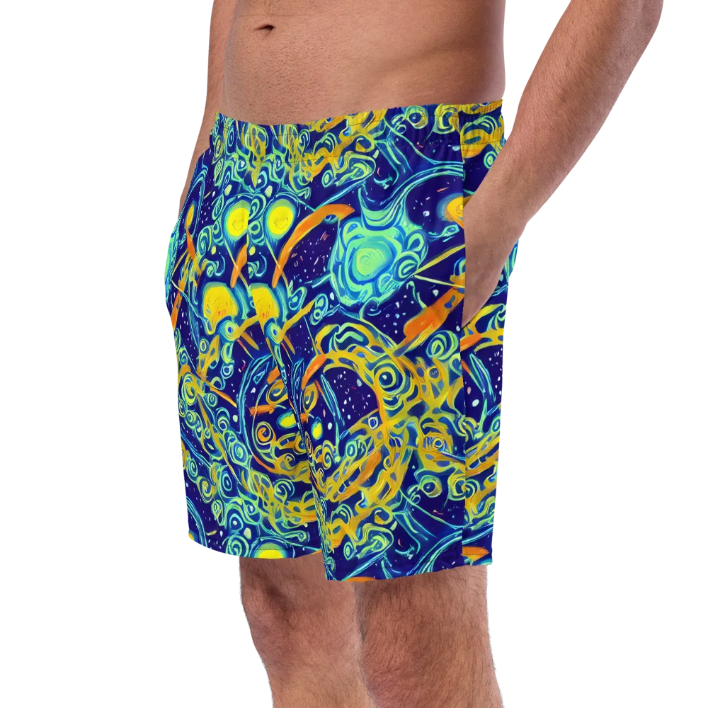 Blue Flame Cosmos on Swim Trunks — Left Front