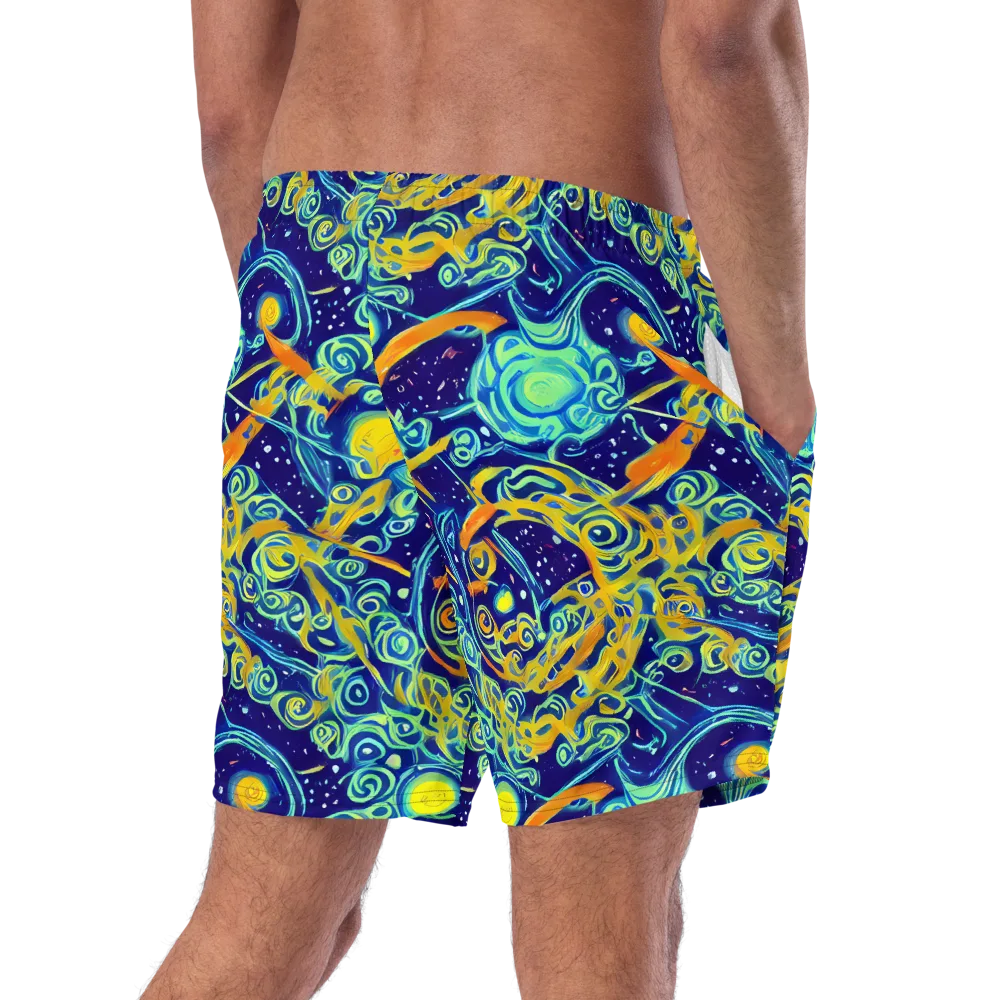 Blue Flame Cosmos on Swim Trunks — Right Back