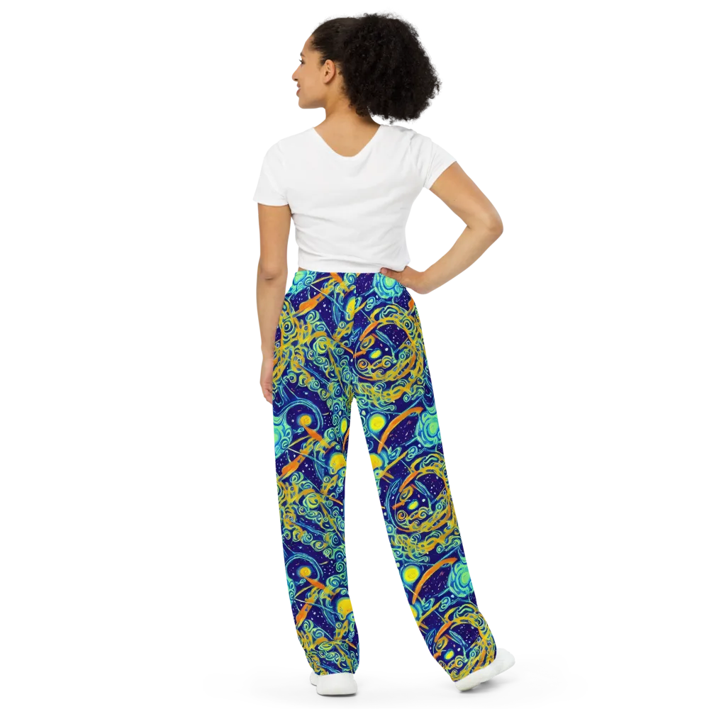 Blue Flame Cosmos on Wide-Leg Pants — Back