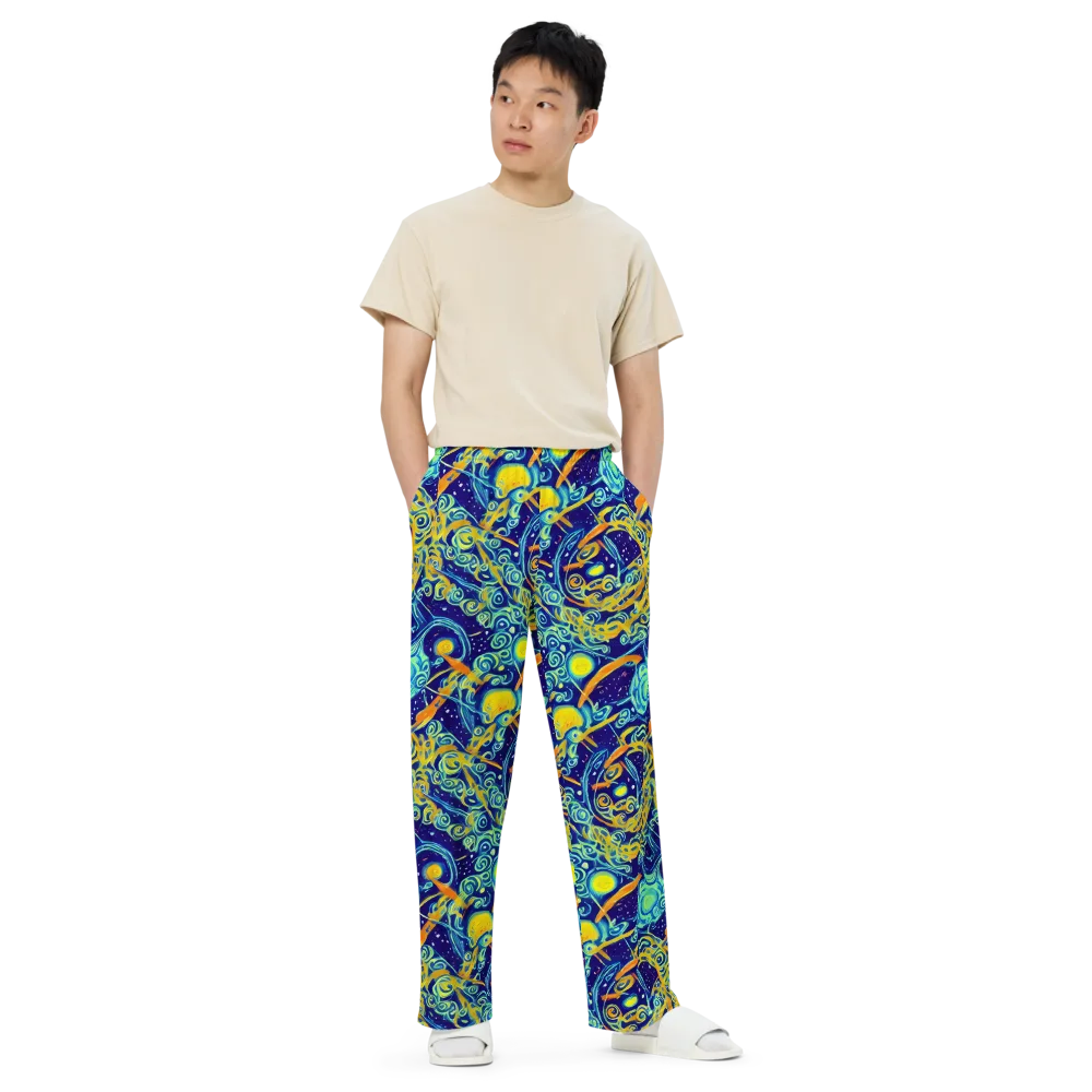 Blue Flame Cosmos on Wide-Leg Pants — Front