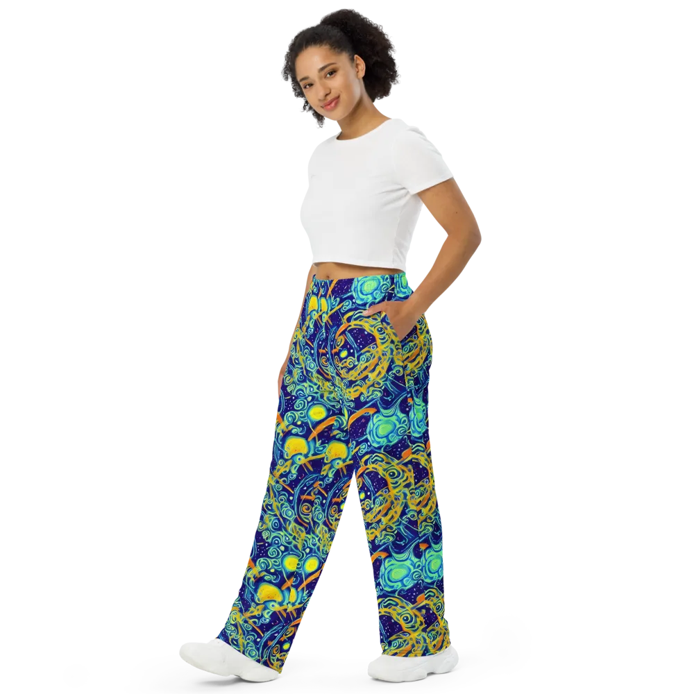 Blue Flame Cosmos on Wide-Leg Pants — Left Front