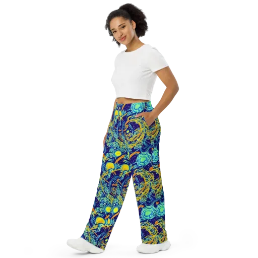 Blue Flame Cosmos on a Wide-Leg Pants
