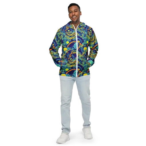 Blue Flame Cosmos on a Men's Windbreaker