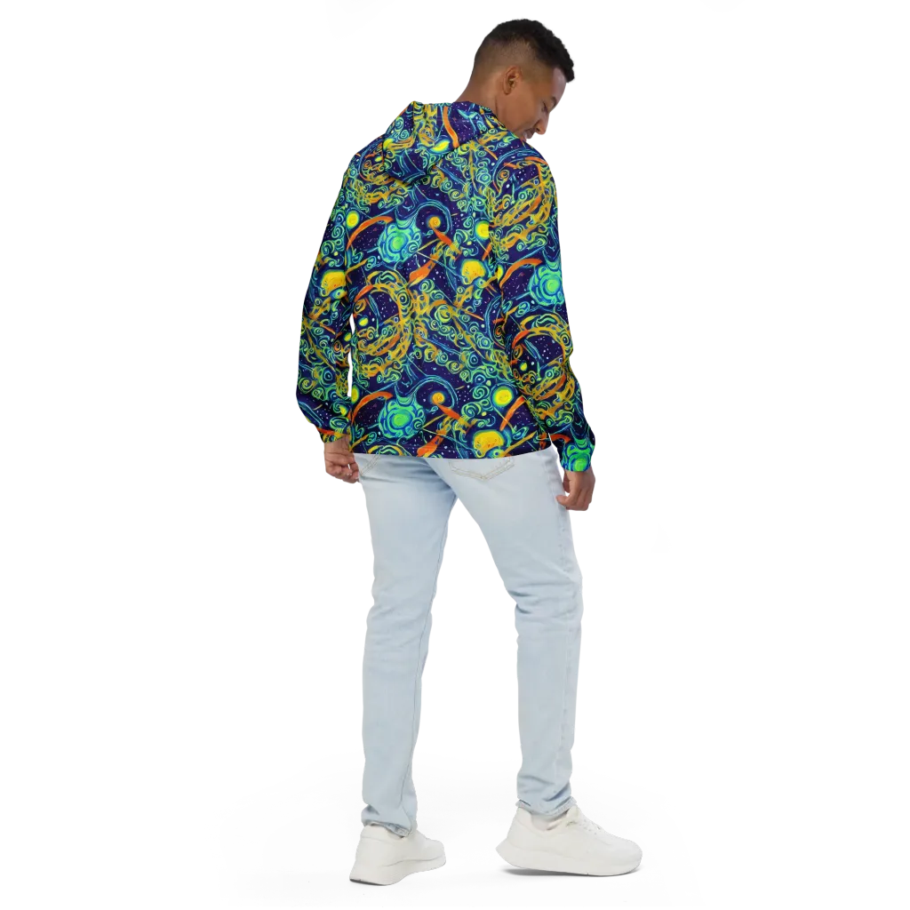 Blue Flame Cosmos on Men's Windbreaker — Back