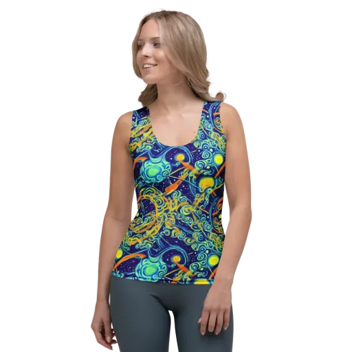 Blue Flame Cosmos on a Women's Tank Top