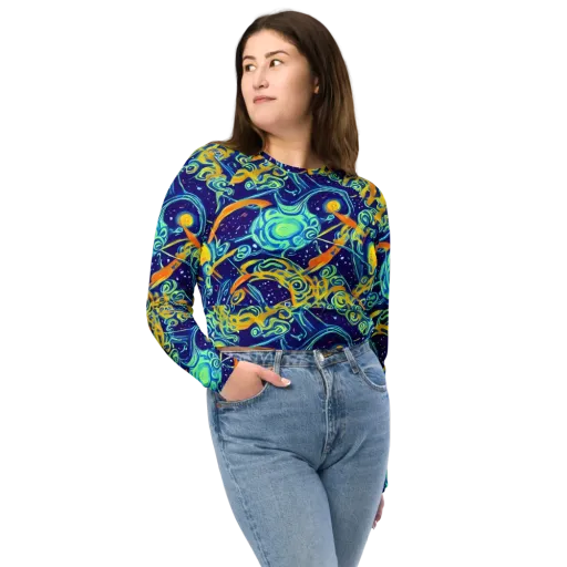 Blue Flame Cosmos on a Long Sleeve Crop Top