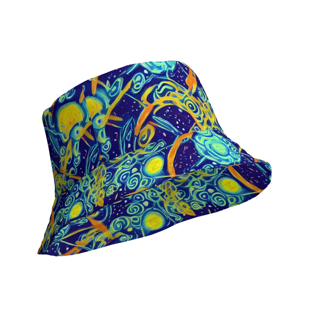 Blue Flame Cosmos on Reversible Bucket Hat — Product details Outside