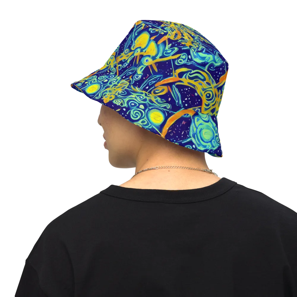 Blue Flame Cosmos on Reversible Bucket Hat — Back Inside