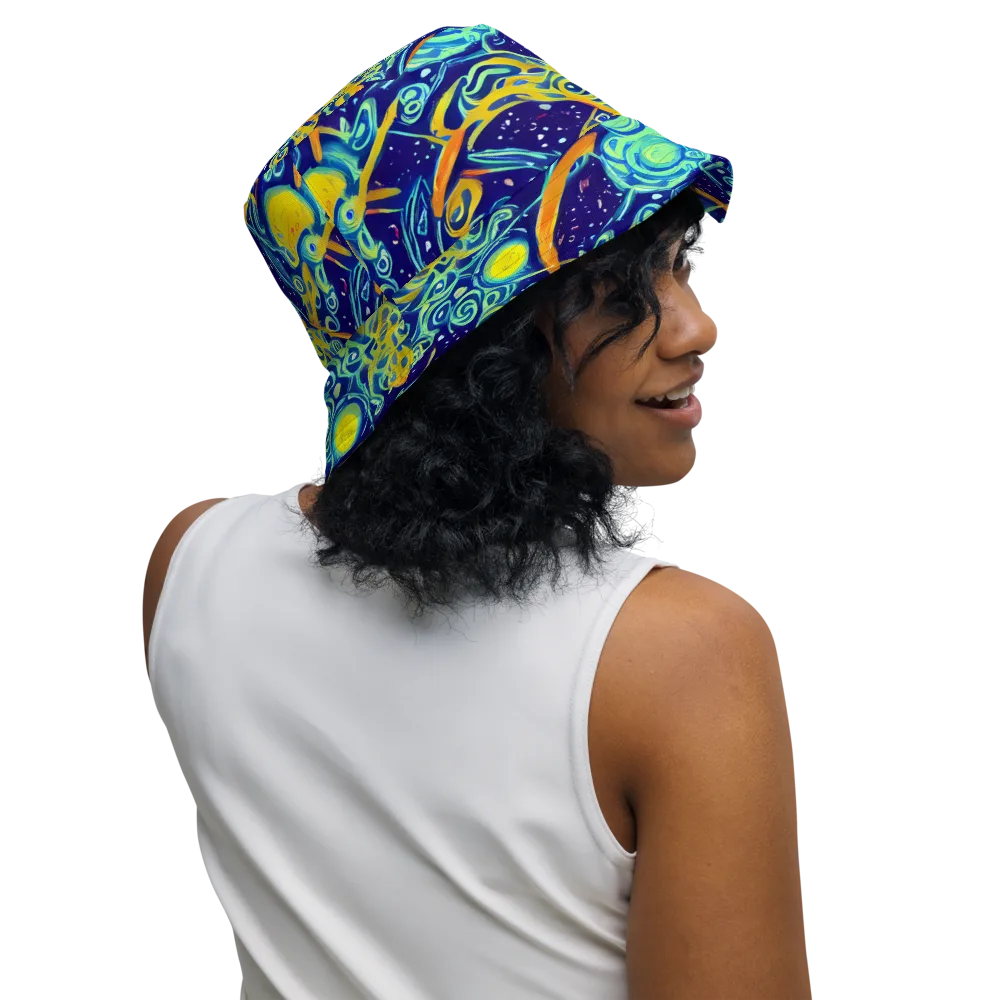 Blue Flame Cosmos on Reversible Bucket Hat — Right Outside