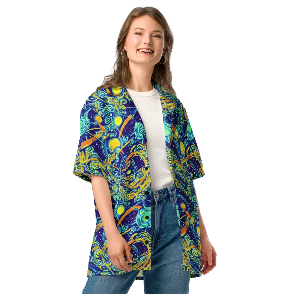 Blue Flame Cosmos on Button Shirt — Front