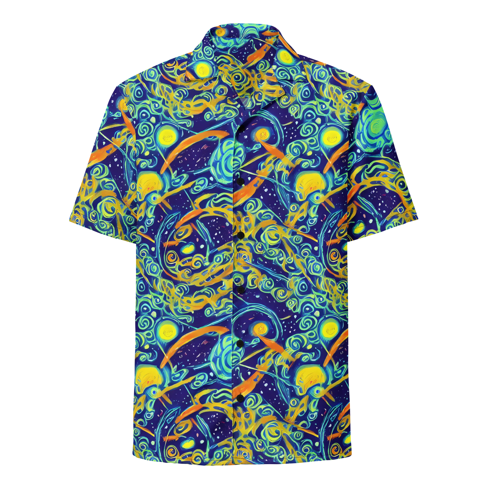 Blue Flame Cosmos on Button Shirt — Front
