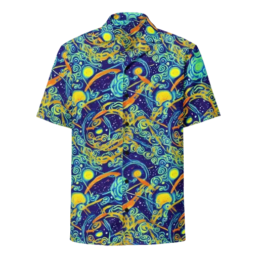 Blue Flame Cosmos on a Button Shirt