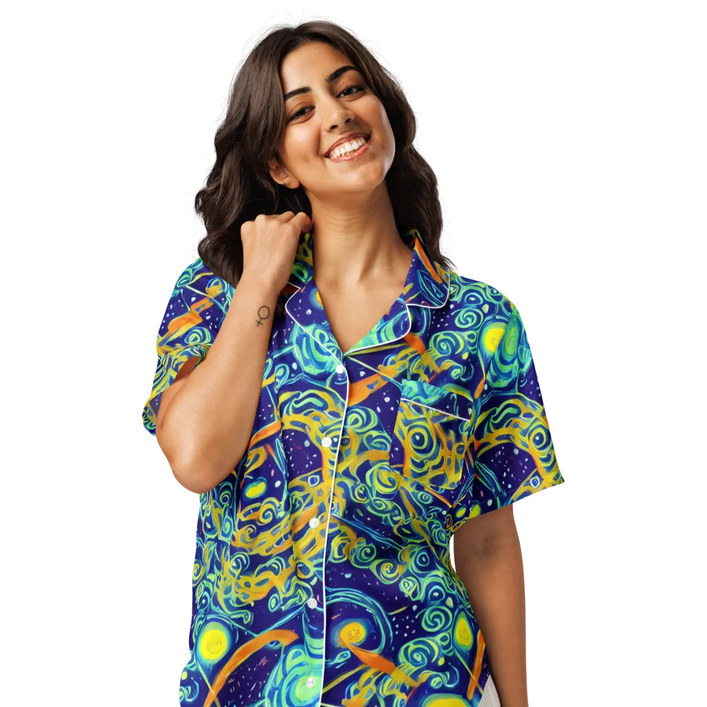 Blue Flame Cosmos on Women's Short Sleeve Pajama Top — Front