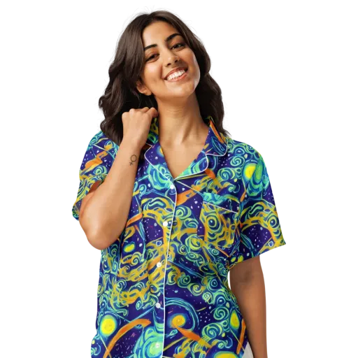 Blue Flame Cosmos on a Women's Short Sleeve Pajama Top