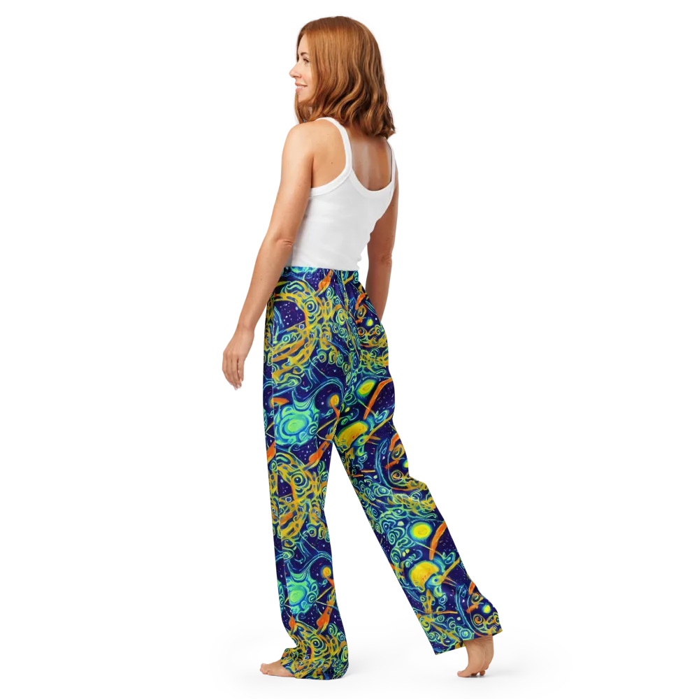 Blue Flame Cosmos on Women's Pajama Pants — Back