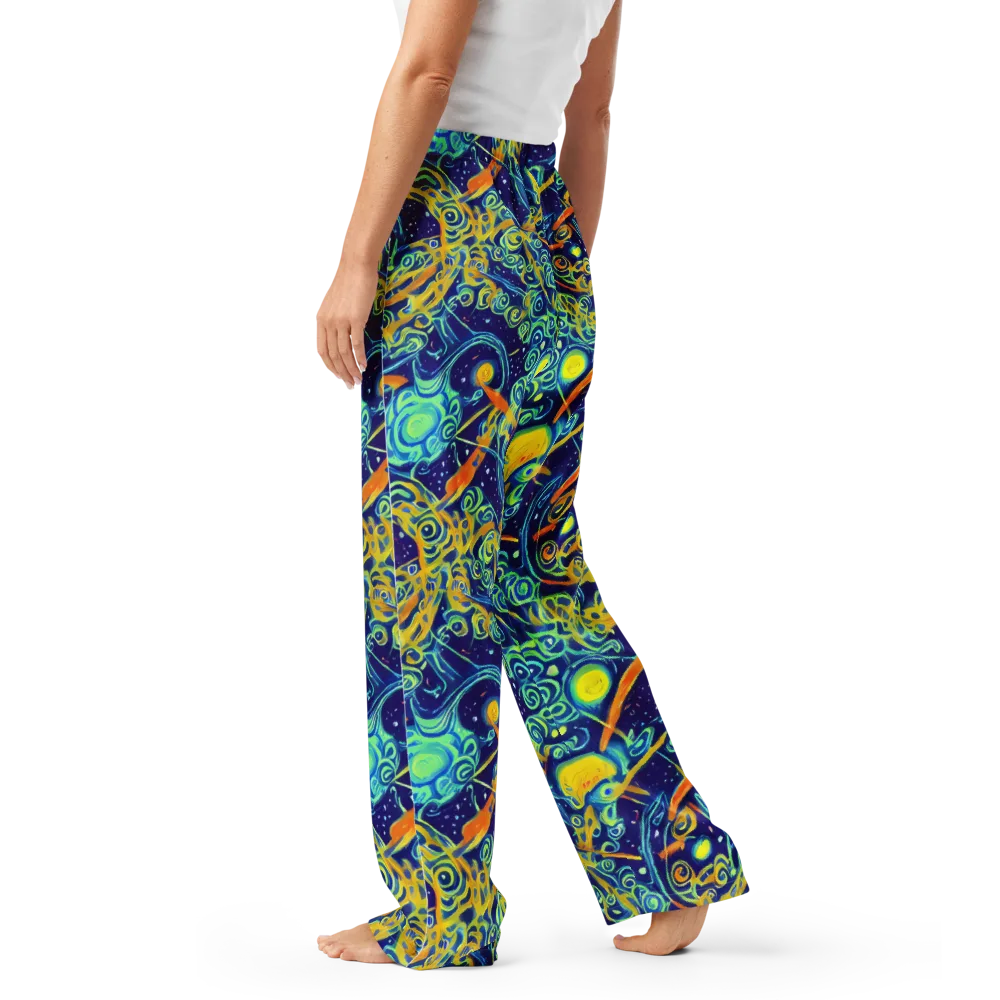 Blue Flame Cosmos on Women's Pajama Pants — Left