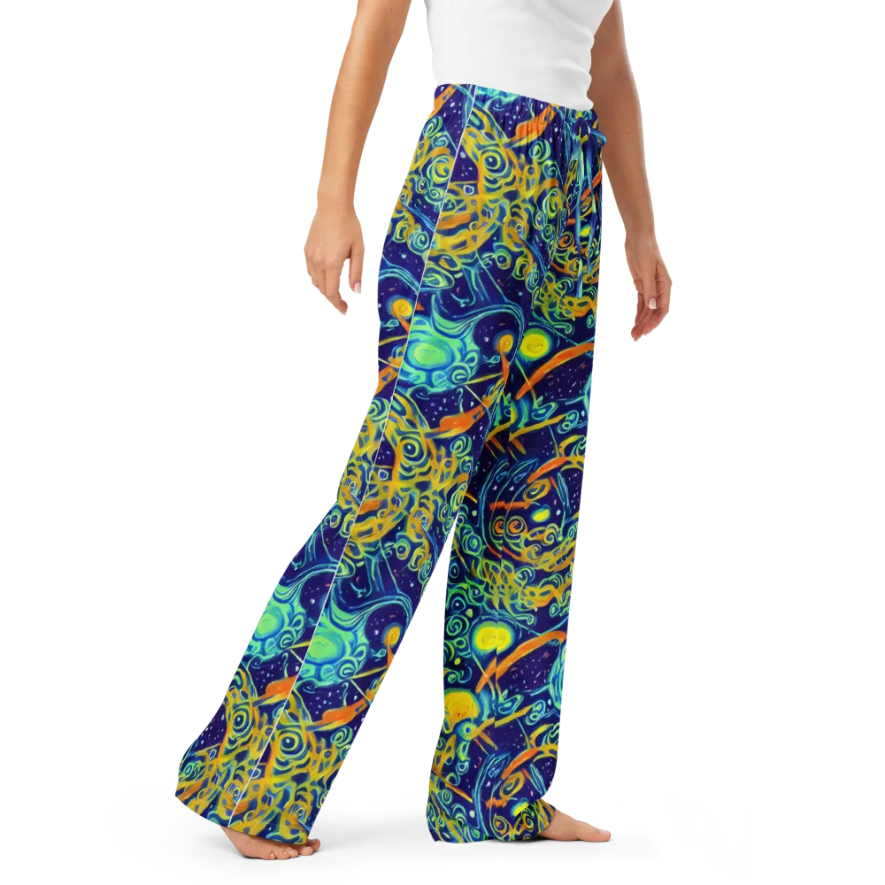 Blue Flame Cosmos on Women's Pajama Pants — Right Front