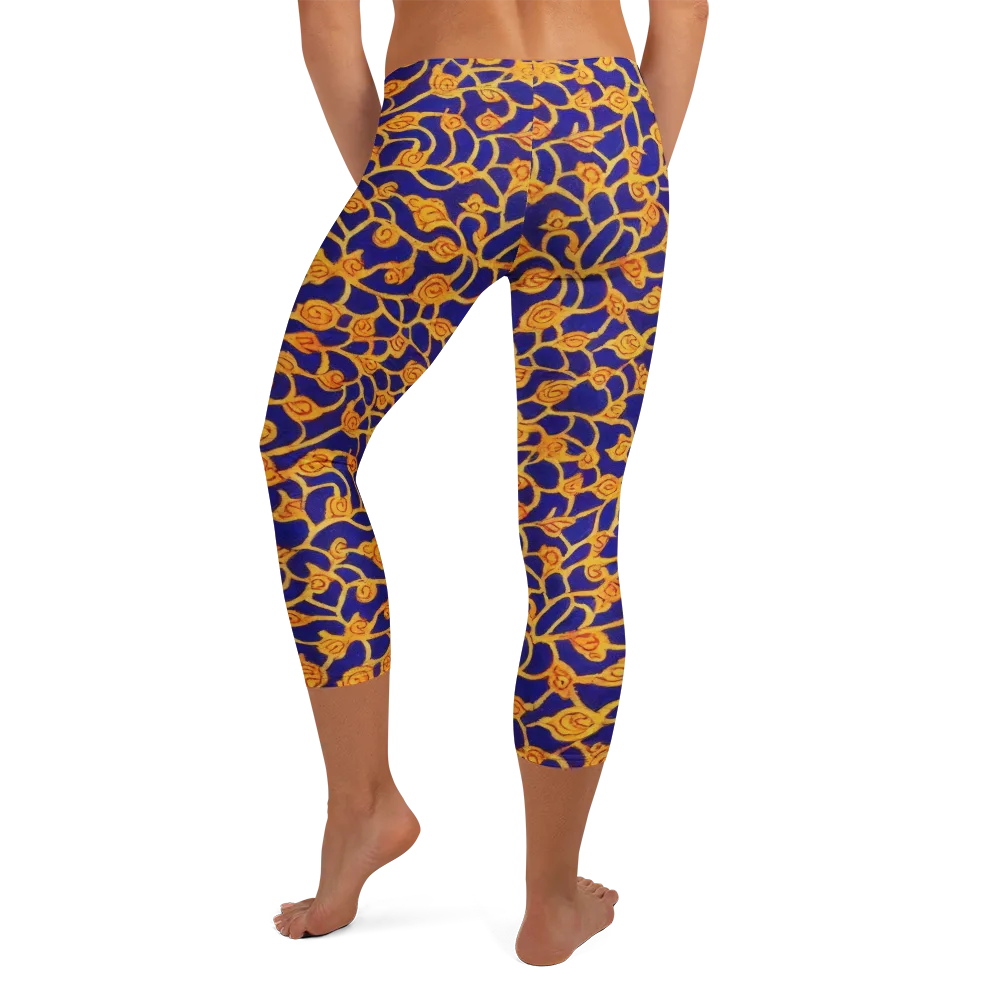 Cobalt Filigree on Capri Leggings — Back