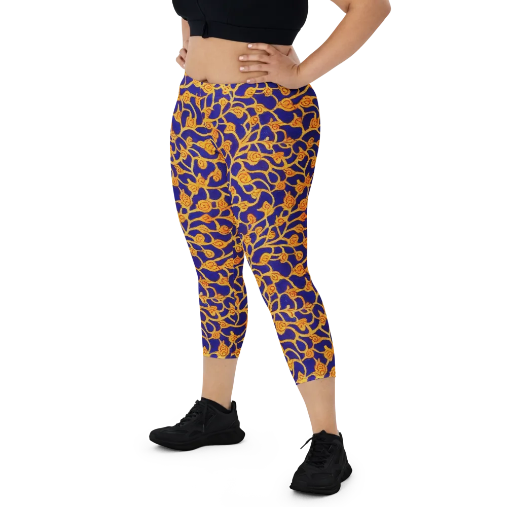 Cobalt Filigree on Capri Leggings — Front