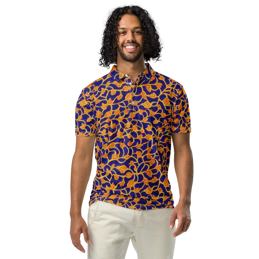 Cobalt Filigree on Men's Slim Fit Polo Shirt — Front
