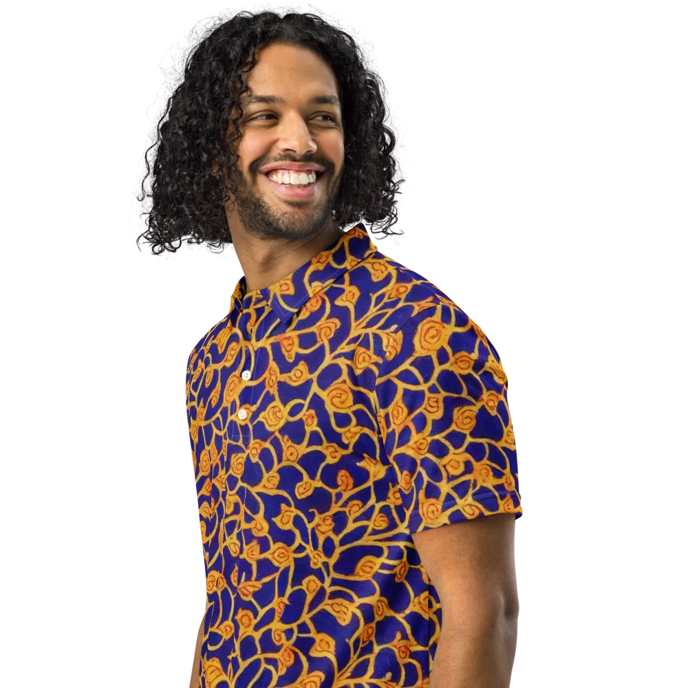 Cobalt Filigree on Men's Slim Fit Polo Shirt — Left Front
