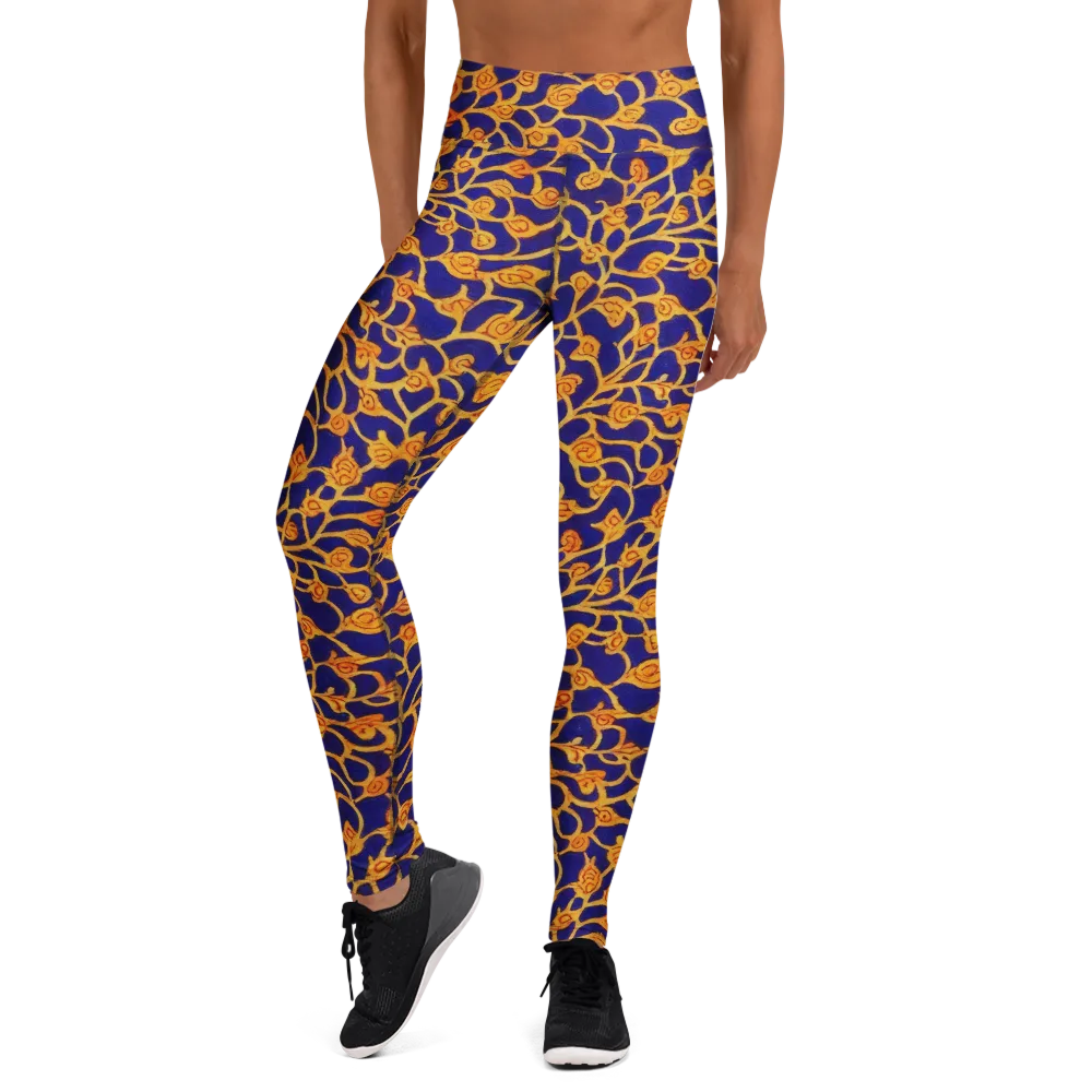 Cobalt Filigree on Yoga Leggings — Front