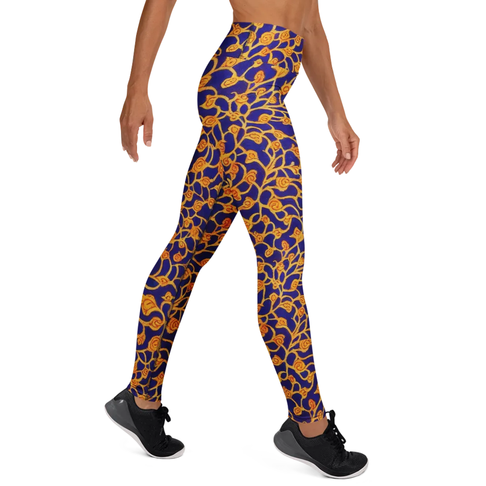 Cobalt Filigree on Yoga Leggings — Right